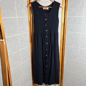 Studio Ease Black Button Front Midi Dress Textured Prairie Style Women